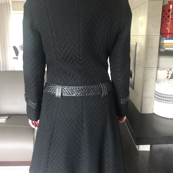 Black Mackage wool coat with leather belt and trims - Picture 5 of 5